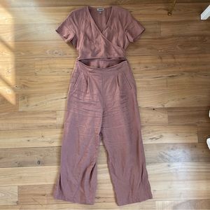 Chelsea28: Tan Linen Jumpsuit